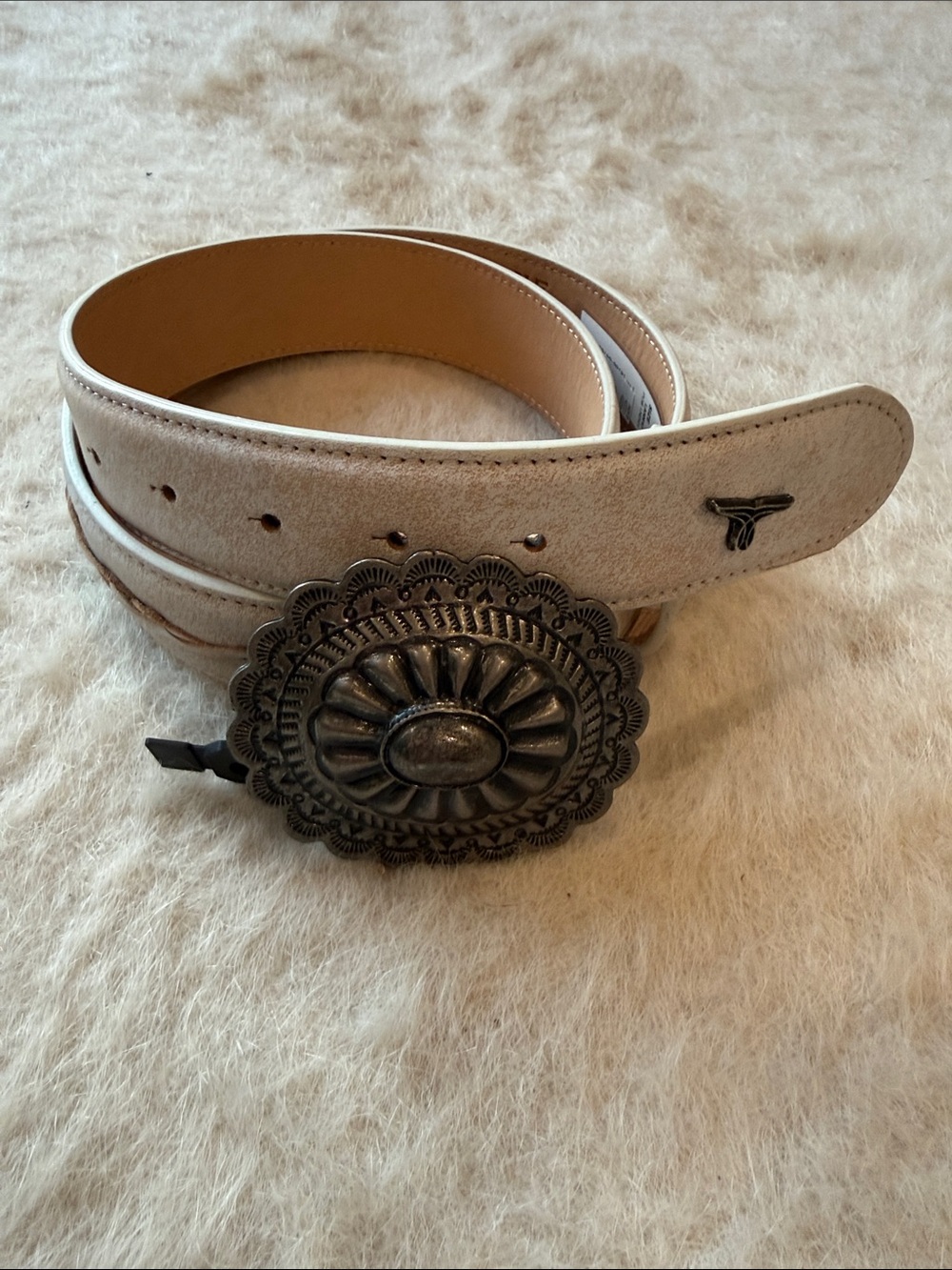LANE Crackle White Leather Belt